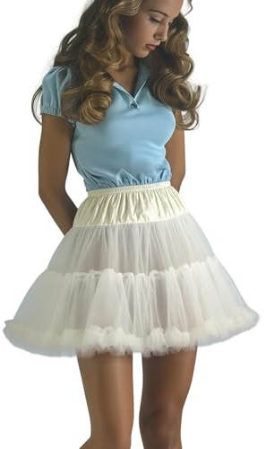 Shimaly Women's Princess Layered Puffy Skirt Mini Tutu Skirt Short Petticoat (S-M, Ivory)
