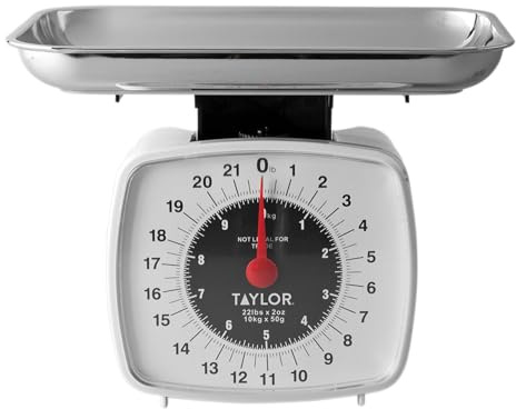 Taylor Analog Kitchen Scale Mechanical Food Scale, 22 lb Capacity, Multicolor