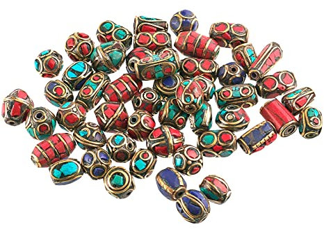 PH PandaHall 50pcs Tibetische Türkis Perlen Gemischte Abstandsperlen Runde Spalte Perlen Handgemachte Buddha Lose Perlen für Ohrring Halskette Armband Schmuckherstellung