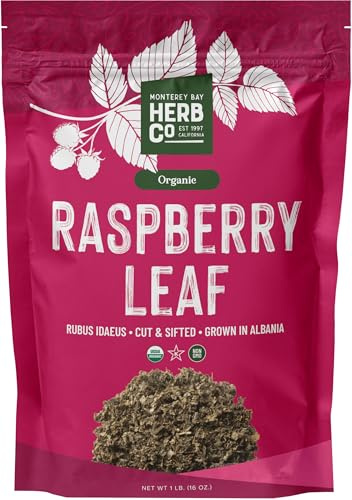 Organic Raspberry Leaf Cut & Sifted, by Herb Co, Rubus Idaeus, from Albania, Kosher, for Tea, Apple Cider Vinegar, Salves, Lotions, Creams, Toner & Hair Rinse, 1 lb