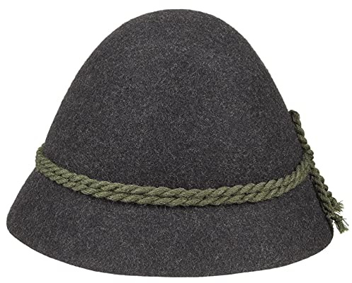 Cappello Tradizionale da Montagna in Feltro di Lana - da Caccia Con Cordoncino, da Pastore Con Fascia Interna - Estate/Inverno Antracite 58 cm