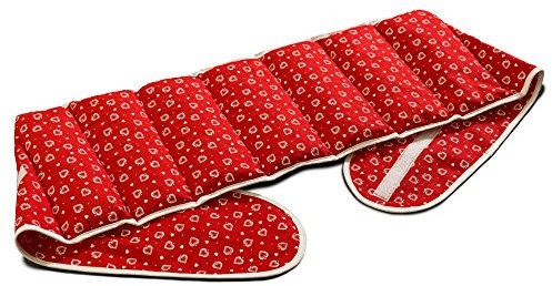 Traubenkernkissen zum Umbinden - Gürtel mit Klettverschluss ca. 135cm - 7-Kammer Wärmekissen XXL Körnerkissen - Herzen-rot