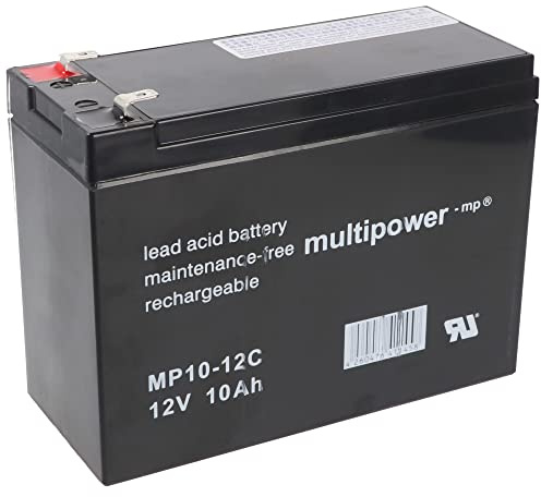 MultiPower blybatteri MP10-12C cykeltyp, 12 volt 10 Ah blybatteri