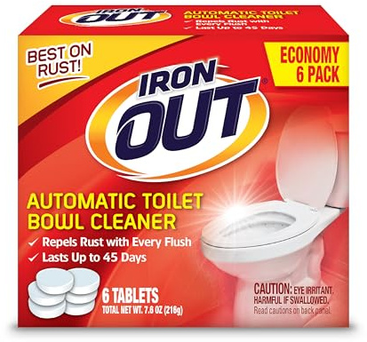 Iron OUT Automatic Toilet Bowl Cleaner Tablets, Helps Remove and Prevent Rust Stains with Every Flush, Lasts up to 45 Days, Made in the USA, 6 Tablets