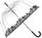 SMARTBULLE Transparenter langer Regenschirm - Glockenform; Stabil; Automatische Öffnung; Durchmesser=85cm; Transparenter Griff; Damenregenschirm; Schwarze Spitze/Rosenborden.