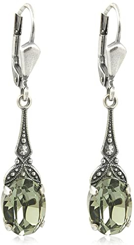 Jugendstil Ohrringe Silber Markenkristalle Black Diamond Grau NOBEL SCHMUCK