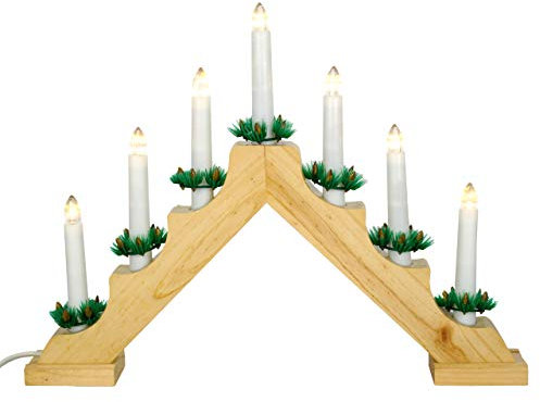 Nipach GmbH Schwibbogen aus Holz 7 LED Lichterbogen Dreieckform - Leuchtfarbe: warm-weiß Leuchtbogen Weihnachtsbeleuchtung Weihnachtsdeko Xmas