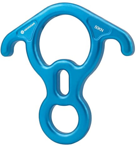 NewDoar Kletterausrüstung Downhill Equipment Rigging Plate 50 kN Rescue Figure 8 Descender mit großem gebogenem Ohr für Klettersicherung, Abseilen und Gipfelrettung 7075 Aluminiumlegierung-Blue