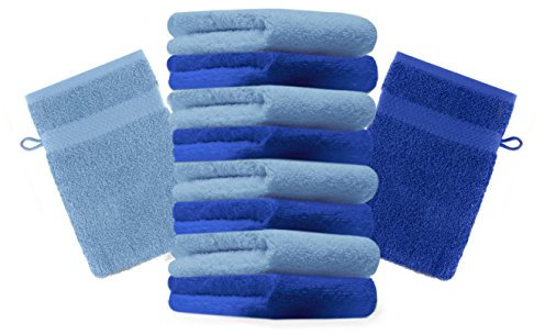 Betz 10 Stück Waschhandschuhe Premium 100% Baumwolle Waschlappen Set 16x21 cm Farbe Royalblau und hellblau