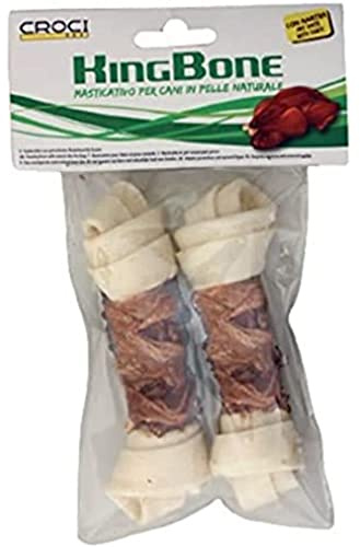Croci BBQ - Ossa con carne di Anatra, Snack premio masticativo per cani in pelle bovina naturale, dental stick per la pulizia dei denti,11 cm - 2 pz