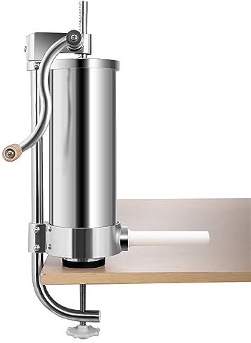 COSTWAY 1,5kg/2,5kg/3kg/5kg Wurstfüller manuell, Wurstmaschine aus Edelstahl, Wurstfüllmaschine silber, Wurstpresse mit Tischklemme, Wurstspritze inkl. Füllrohre (3KG - 4 Füllrohre)