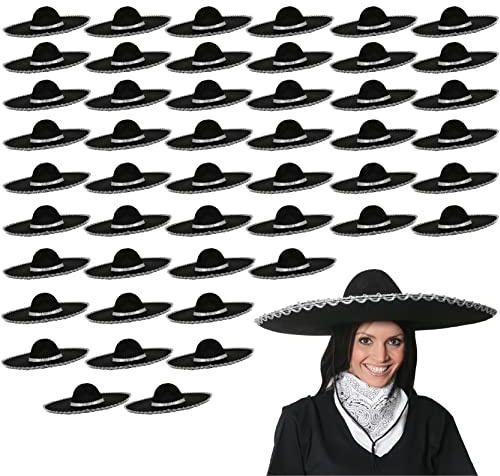 Stor SOMBRERO SVART MEXICAN FANCY KLÄNNING TILLBEHÖRNING MED SILVER BÅRD MARIARCHI HATS HEN NÄT STAG PARTY (svart, 48-pack)