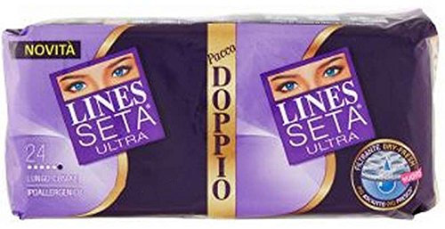 12 x Lines Seide Damenbinden mit Flügeln Ultra Lang Doppelpack 24 Stück