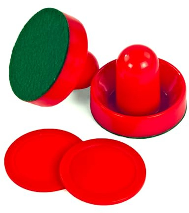 Hathaway Pro-Series Air Hockey Pucks and Strikers Set for Family Game Room - with Ergonomic 4-in Strikers, 3-in ABS Pucks, Felt Bottoms & Chip-Resistant Design - Red