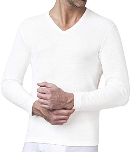 CONFEZIONE N. 2 CANOTTIERA MANICA LUNGA SCOLLO A V UOMO NOTTINGHAM IN CALDO COTONE CON POLSINO - COLORE BIANCO