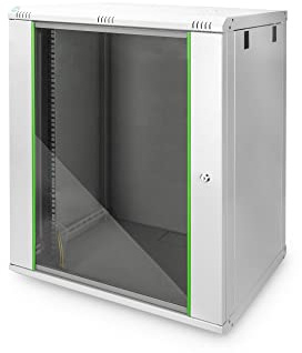DIGITUS Armario de red – rack de 19 pulgadas – 16U – 450mm de profundidad – 320 mm de profundidad útil – montaje en pared – capacidad de carga 60kg – puerta de cristal – serie Dynamic Basic – gris