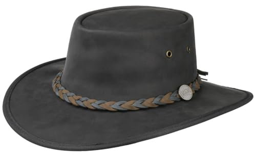Barmah Squashy Twotone Leder Westernhut Herren - Made in Australia Kuhleder Rindslederhut Outdoorhut mit Lederband, Einfass Winter Herbst Sommer Frühjahr Frühling-Sommer Herbst-Winter - XXL (62-63