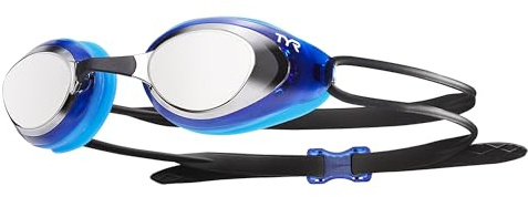 TYR Adult Blackhawk Racing Goggles - Streamlined Performance Swim Goggles, Silver/Blue