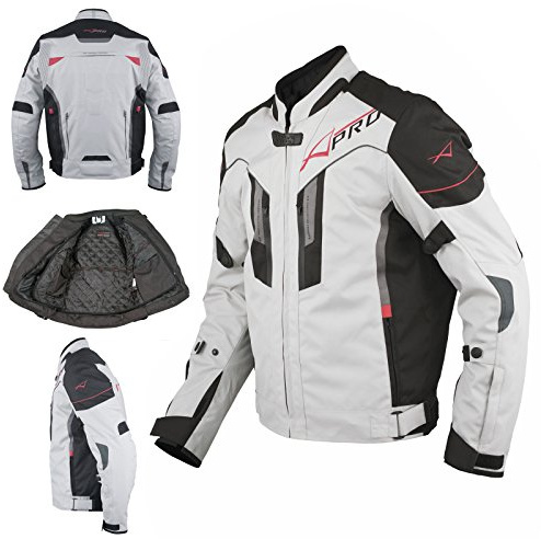 A-Pro Motorcykeljacka Sport Tyg CE Skydd Reflekterande Ventilation Vattentät, Grå, XL