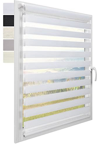 Sol Royal Zebra Blind 80x150cm SolDecor DL2 – Beaded Chain Double Blind – No Drill Day & Night Window Blind - Temporary Roller Blind – White