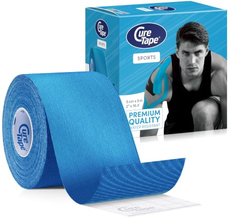 CureTape® Sports Kinesiologitejp | 25% mer självhäftande kraft | Vattentät och latexfri kinesisk tejp | sporttejp för skador och obehag | TÜV-certifierad | 5 cm x 5 m | blå