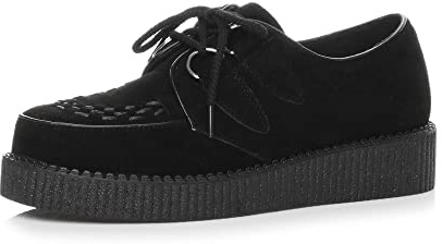 Ajvani Mens lace up Goth Punk Rockabilly Brothel Creepers Teddy boy Shoes Size 10 44, Black Suede, 10 UK