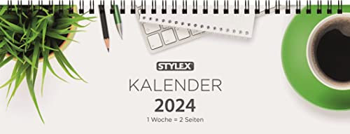 Stylex 43757 - Schreibtischquerkalender, Planer, Organizer 2024, zwei Seiten pro Woche, inklusive Schulferientermine
