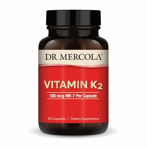 Dr. Mercola Vitamin K2-180 mcg Vitamin K2 as MK-7 - Supports Healthy Arterial Function & Heart Health - Non-GMO, Gluten-Free & Dairy-Free - 30 Capsules (30 Servings)