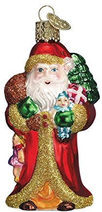 Old World Christmas Father Christmas with Gifts Glass Blown Ornament for Christmas Tree, Handcrafted Holiday Decoration, Santa Collection