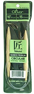 Clover Takumi Bamboo Circular 16-Inch Knitting Needles, Size 15