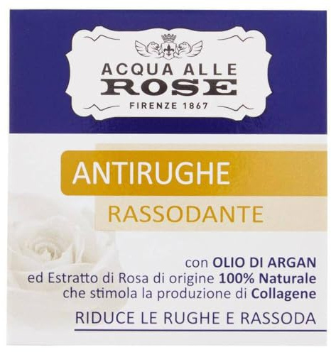 Acqua alle Rose Crema Viso Antirughe con Olio di Argan e Estratto di Rose, Ingredienti Naturali, Riduce le Rughe e Rassoda la Pelle, Aiuta la Produzione di Collagene, 50 ml