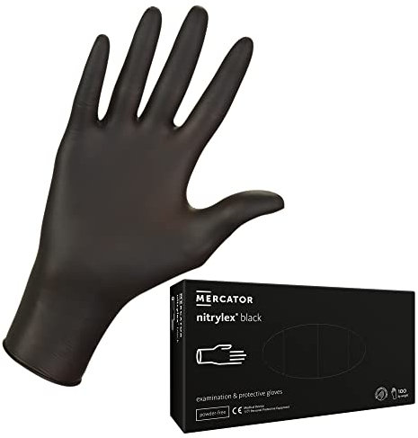 MERCATOR MEDICAL Nitrylex Black Einweg-Nitrilhandschuhe, Untersuchungsschutz, puderfrei, unsteril, Mattschwarz, Größe XL (9-10), beidhändig tragbar, Mikro + strukturierte Fingerspitze, dispenser box 100 Stk