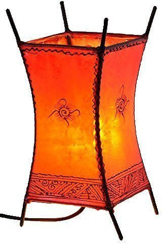 orientale lampada a stelo marokkanische Henna lampada Pelle lampada da tavolo lampada da terra piantana Orient Carree sole 30 cm, Rot, 3 x 15 x 15 cm, E14