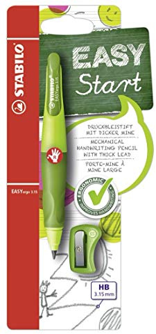 STABILO EASYergo 3.15 - Ergonomic Mechanical Pencil - Right-Handed - Pack of 1 - Light Green/Dark Green with Sharpener