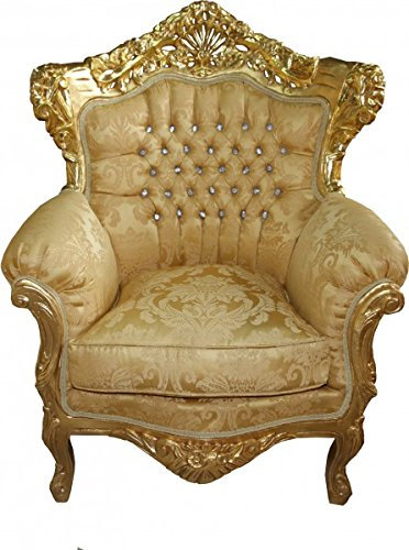 Casa Padrino Barock Sessel 'King' Mod 2 Gold/Gold Muster/Gold mit Bling Bling Glitzersteinen - Möbel Antik Stil