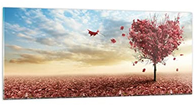 Quadri Moderni Soggiorno Astrazione autunno albero foglia Quadro su Vetro 120x50cm Stampe da Parete in Vetro Camera da Letto Cucina 1 pezzo Wall Art Grandi Decorazione Murale Immagini GAB120x50-2609