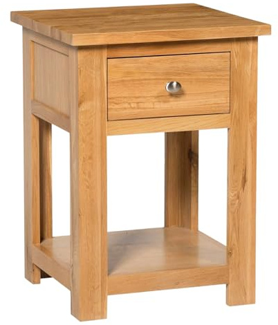 Hallowood Furniture Waverly Oak Lamp Table with Drawer and Lower Shelf, Solid Wooden Side Table in Light Oak, Nightstand, Oak Plant Stand, Fully Assembled Bedside and Living Room Furniture