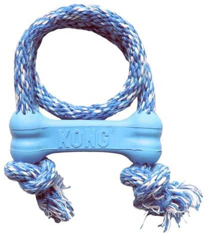 KONG - Puppy Goodie Bone with Rope - Le Caoutchouc des Dents, Jouet Soin Dentaire – pour Chiot Très Petite Taille