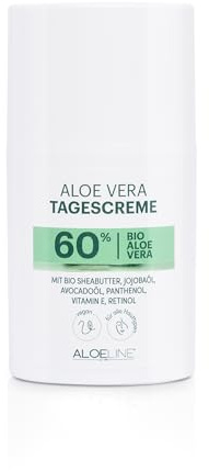 Aloe Vera Tagescreme mit 60% Bio Aloe Vera, Jojobaöl, Avocadoöl und Bio Sheabutter - vitalisiert & pflegt die Haut - Lichtschutzfaktor 6 (LSF 6) - 50ml