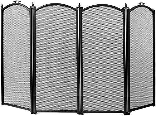 Fire Vida Stanton Fire Screen 4 Panel, Metal, Negro, H 24x W 38 Inches