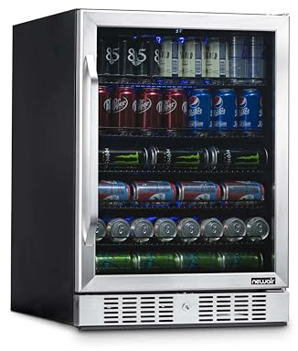 NewAir Beverage Refrigerator with Glass Door | 177 Can Mini Fridge for Bedroom, Dorm, Office, or Gaming Setup | Soda, Beer, and Wine Cooler | Stainless Steel