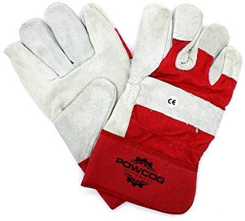 3 Pairs of Leather Rigger Safety Work Gloves | Heavy Duty | Red/Grey by POWCOG