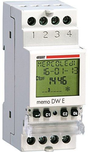 VEMER VP871800 MEMO DW E - Interruttore Orario Digitale, Timer Programmazione Giornaliera o Settimanale, Installazione su Guida DIN, Bianco
