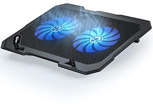 TopMate C302 Laptop Cooling Pad Ultra Slim Notebook Cooler, Laptop Fan Cooling Stand with 2 Quiet Big Fans Blue LED Light, Chill Mat with Built-in USB Cable Plug and Play, for 10-15.6 Inch Laptops