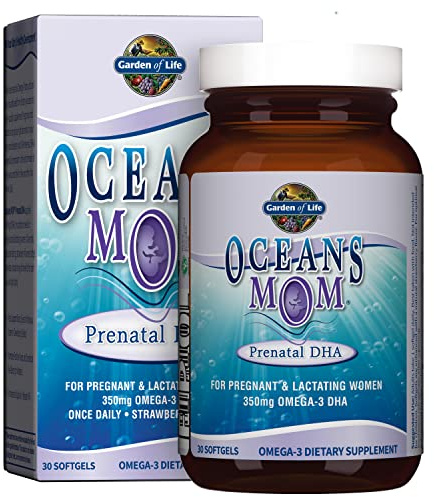 Garden of Life Oceans Mom Prenatal Fish Oil DHA, Omega 3 Supplement - Strawberry, 350mg Prenatal DHA Pregnancy Fish Oil Support for Mamas, Babys Brain & Eye Development, 30 Small Softgels