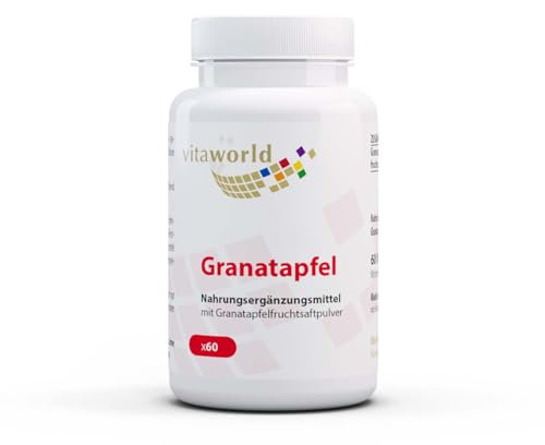 vitaworld Granatapfel 500 mg, 100% Granatapfelfruchtsaft, 1000 mg pro Tagesverzehrmenge, 60 Kapseln