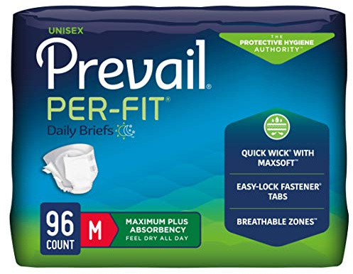 Prevail Per-Fit Incontinence Unisex Briefs with Tabs, Maximum Plus Absorbency, Medium, 80 Count (4 Packs of 20)