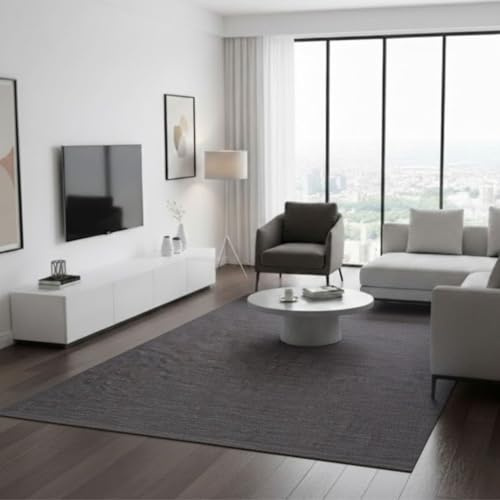 Alfombra vinilica de Tejido Trenzado de Alta Gama Lavable Antideslizante Alfombra Resistentes para Salon Cocina baño Pasillo - 100x150 cm., Gris