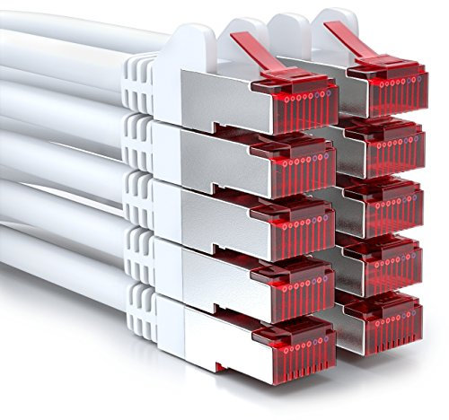 deleyCON 10x 0,25m CAT6 Patchkabel S/FTP PIMF Schirmung CAT-6 RJ45 Netzwerkkabel Ethernetkabel LAN DSL Switch Router Modem Access Point Patchfelder - Weiß