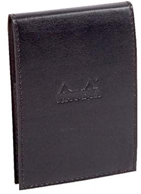 RHODIA 218139C - Étui Porte-Bloc+ Bloc-Notes Agrafé N°13 Noir - A6 11,5 x 15,8 cm - Ligné - 80 Feuilles Détachables - Papier Clairefontaine Blanc 80 g/m² - Porte-Crayon - Simili Cuir